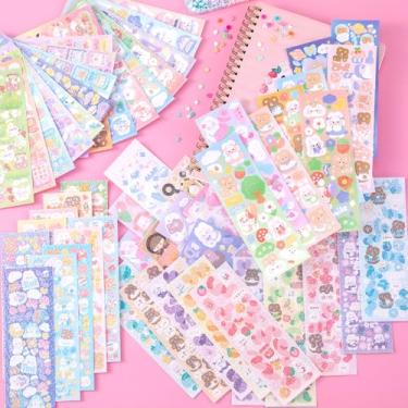 Imagem de 60 folhas de adesivos coreanos Kpop Deco adesivos para photocard adesivos coloridos fofos adesivos coreanos com coelho urso flor bolo para artesanato DIY artes cartões scrapbooking dia dos namorados