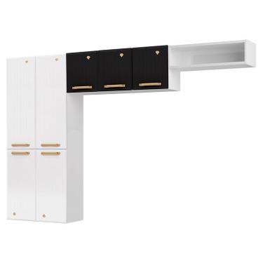 Imagem de Cozinha Compacta Em L Diamante Smart Com 7 Portas 818409 Branco Com Preto