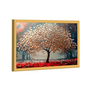 Imagem de Quadro Decorativo árvore Dourada Com Lindas Folhas 118x78cm Moldura Dourada