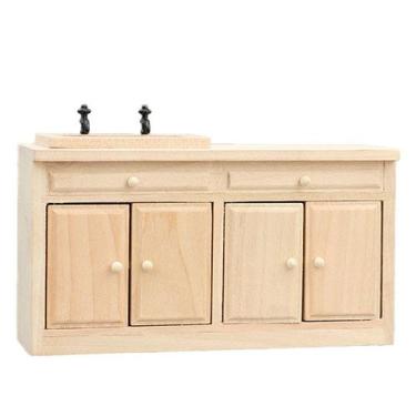 Imagem de Móveis de casa de bonecas em miniatura Armário de pia de cozinha em ma