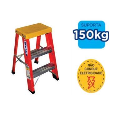 Imagem de Escada Banqueta 2 Degraus Fibra / Alumínio 0,6M W Bertolo