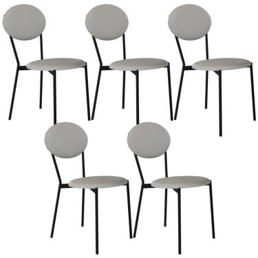 Imagem de Kit 05 Cadeiras Estofada Para Sala De Jantar Azuri Preto C01 Courino Off White - Lyam Decor