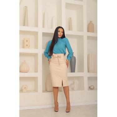 Imagem de Saia Midi Couro Sintético Longuethe Moda Feminina