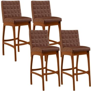 Imagem de Kit 04 Banquetas Altas Para Cozinha B04 Marrom