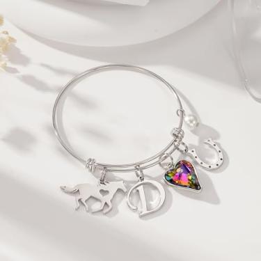 Imagem de Pulseiras de prata esterlina para mulheres, presentes de coração, cavalo, ferradura, tamanho ajustável, letra A-Z, aço inoxidável, não mancha, à prova d'água, joias de aniversário personalizadas para