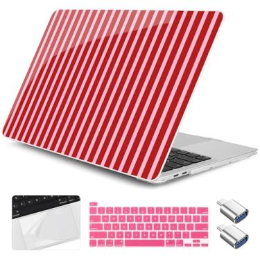 Imagem de Yebiseven Capa para MacBook Pro 13 polegadas M2 M1 2025-2022 2020 A2338 A2289 A2251, capa rígida de plástico para laptop com capa de teclado e protetor de trackpad e 2 adaptadores OTG, morango