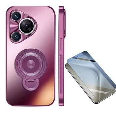 Imagem de Capa para celular compatível com Huawei Pura 70 Pro+ com tudo incluído, ultrafina, proteção total para Huawei Pura 70, suporte giratório fosco (rosa dourado roxo, Huawei Pura 70)