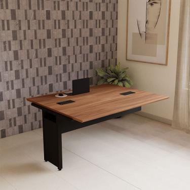 Imagem de Mesa Escrivaninha Auxiliar 150cm Plataforma Dupla de Acoplar para Escritório Corporate Nogal/Preto