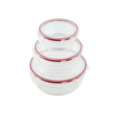 Imagem de Conjunto de Potes Herméticos de Vidro com Tampa, 3 Peças, Redondos para Alimentos, Empilháveis, Livre de BPA, 320ml/580ml/1000ml, Próprio para Micro-ondas e Freezer