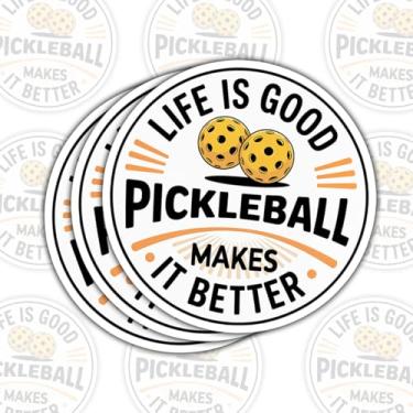 Imagem de 3 adesivos Life is Good Pickleball Makes It Better, adesivos de vinil motivacionais para laptop, caderno, diário, garrafa de água, carro, presente para fãs de pickleball, jogadores de 7,6 cm