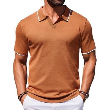 Imagem de Camisa polo masculina COOFANDY, malha de golfe, manga curta, marrom