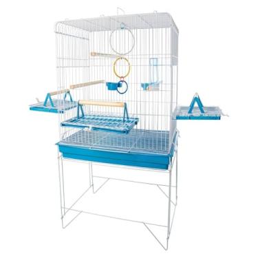 Imagem de Gaiola para Papagaio, Viveiro Grande Gaiola Aberta para Calopsita Triplex para Calopsitas Ring Neck Ave Mansas Pássaros Livres Poleiro Madeira(VIVEIRO GRANDE BRANCO AZUL)