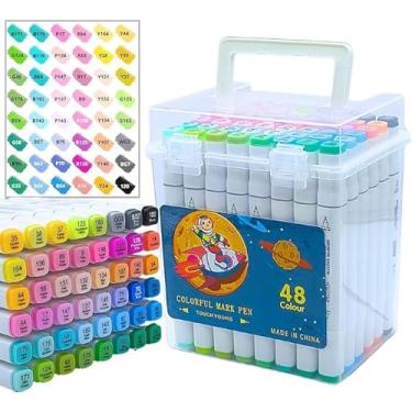 Imagem de Caneta Marcador Para Colorir Desenho Profissional 48 Cores Conjunto De Canetinhas Pontas Duplas Codificados por Cores Vivas para Desenho