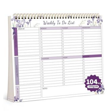 Imagem de Bloco de notas semanal, 52 folhas sem data, 100 g/m2 (21 x 28 cm), agenda semanal de mesa com impressão dupla para trabalho, casa, escola, escritório, acessórios, suprimentos e tarefas de definição de