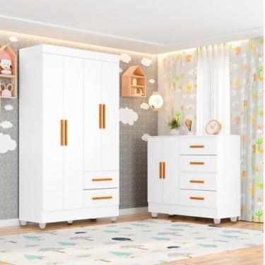 Imagem de Quarto Bebê Infantil com Guarda-roupa 4 Portas e 2 Gavetas com Cômoda 