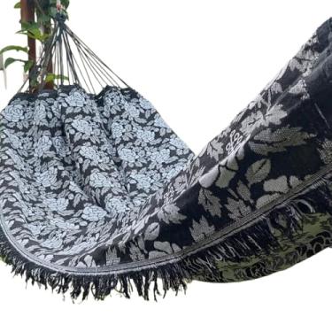 Imagem de Rede De Dormir Descanso Casal Indiana gigante para varanda, quarto, sala e jardim(Preto e branco)