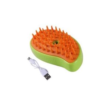 Imagem de Escova Multifuncional para Pets com Vapor, Recarregável USB, 12x6cm, Cerdas de Borracha Macia, Massageadora para Cães e Gatos, Base em Plástico Resistente, Amarelo e Verde