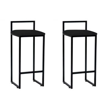 Imagem de Kit 2 Banquetas Altas Industriais Em Aço Dori Preto Assento Suede Preto