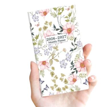Imagem de Calendário de bolso 2025-2027 para bolsa – Agenda mensal de novembro de 2025 a dezembro de 2027, calendário mensal de dois anos para organização e planejamento, 8,9 cm x 16,5 cm, flor rosa