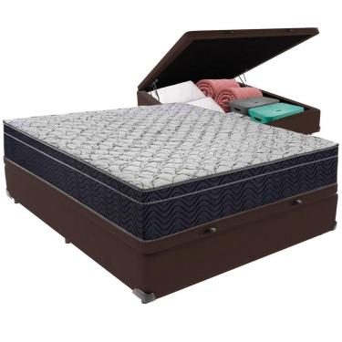 Imagem de Cama Box Baú Marrom E Colchão Airtech 150 Espuma D45 Viúvo Ortobom