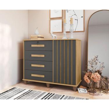 Imagem de Cômoda Sapateira Grécia Com Chave 1 Porta 4 Gavetas Ripado Cinamomo/grafite