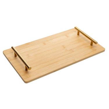 Imagem de Bandeja De Bambu Com Alça De Metal Dourada 39 X 21 Cm Seattle Wolff
