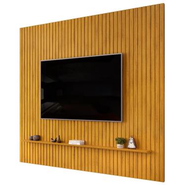 Imagem de Painel Ripado Para TV 75 Pol Sala Quarto 275x240cm Lexa D05 Cedro - Lyam Decor