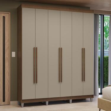Imagem de Guarda-roupa Casal Com Pés 6 Portas Batentes Rustic-crema-rustic Venus Madesa
