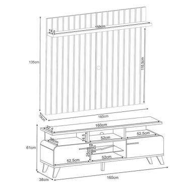 Imagem de Rack Bancada Essenza E Painel Link Off White Castanho - Hb Móveis