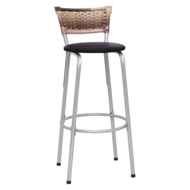 Imagem de Banqueta Alta Junco Cappuccino Estrutura Prata 70cm Para Balcão Cozinha, Bar, Bistrô, Americano Kit 01 Unidade - Itagold (Marrom Escuro)