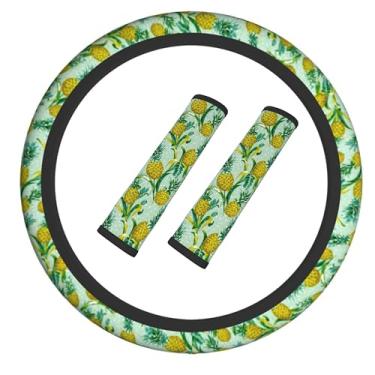 Imagem de Capa de volante de abacaxi elástica antiderrapante para volante de carro com cinto de segurança almofada de ombro para mulheres e homens