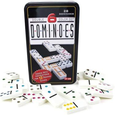 Imagem de Jogo Dominó Osso Profissional Colorido com Estojo 28 Peças - Dominoes