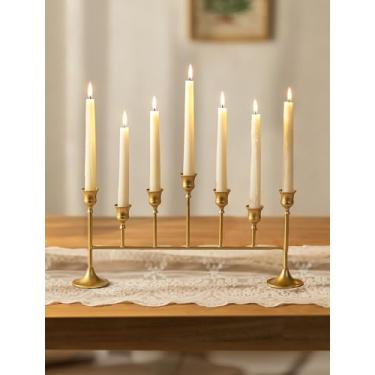 Imagem de NUPTIO Castiçais dourados para mesa: Candelabro vintage para velas cônicas - Suporte de vela longa para centro de mesa de festa de aniversário de Natal