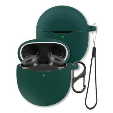 Imagem de Capa para fones de ouvido Google Pixel Buds 2a 2025, capa protetora de silicone macio FJIASTB com mosquetão e cordão, à prova de choque (verde escuro)