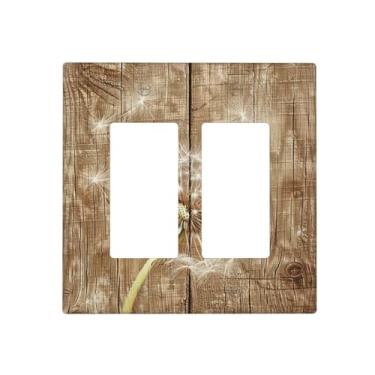 Imagem de BHGAHD Capas decorativas de tomada com placa de madeira marrom vintage com design de dente-de-leão placa de parede de 2 gangues capa de interruptor duplo para decoração de quarto e casa