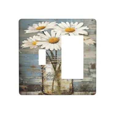 Imagem de Nadoabtm Capas para tomada de vidro vintage com margaridas brancas, 1 interruptor 1 conjunto de balancim placa de parede elétrica decorativa para interruptor de luz, placa de cobertura para quarto