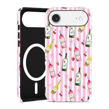 Imagem de Aitipy Capa magnética para iPhone Air, compatível com MagSafe, lindos óculos de Martini listrados, rosa, TPU macio e policarbonato rígido, à prova de choque, capa protetora de telefone para mulheres e