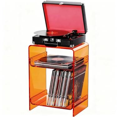 Imagem de Mesa de acrílico para toca-discos com prateleira de armazenamento, mesa lateral transparente (laranja, média)