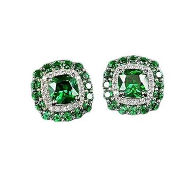 Imagem de Brincos vintage incrustados quadrados de zircônia verde para mulheres, uso diário, festa de casamento, acessórios para presente, one size, Cobre, Zircônia cúbica