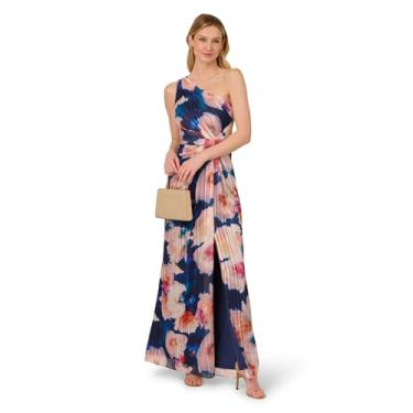 Imagem de Adrianna Papell Vestido feminino de chiffon de um ombro só, Azul marinho/Blush, 46