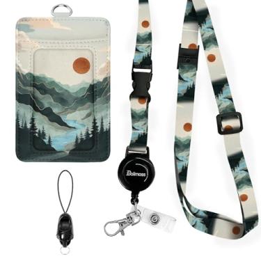 Imagem de bolimoss Cordões de montanha para crachás de identificação, suporte de crachá de couro PU com alça removível no pescoço, suporte retrátil ajustável com fecho de metal giratório, suporte de etiqueta de