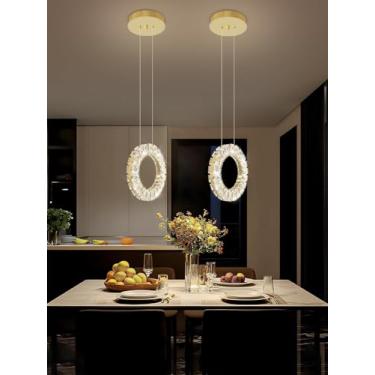 Imagem de Lustre de cristal LED moderno para iluminação decorativa de interiores, luminária pendente redonda dourada para cozinha, sala de jantar, hall de entrada e corredor, com controle remoto (Dour