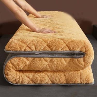 Imagem de Yadlan Colchão de lã sherpa casal queen ultramacio acolchoado de pelúcia extragrossa respirável colchão de futon alternativo sobrecarregado amarelo 9 cm 180 * 200 cm