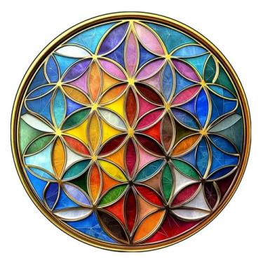 Imagem de Placa Mandala Flor da Vida 20cm MDF com Efeito 3D Decoração Parede Estilo Vitral Mística Espiritual e Zen para Casa Escritório e Espaços Holísticos