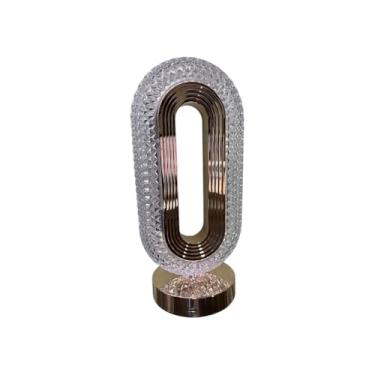 Imagem de Luminária de Mesa LED Oval, Dourado Metálico, 21cm x 10cm, 3 Temperaturas de Cor, USB Recarregável, Acrílico Texturizado, 178g