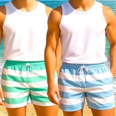 Imagem de KIT 2 Shorts Tactel Bermuda Masculino Praia LISTRADO 1086-Masculino