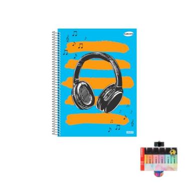 Imagem de Kit Caderno Masculino 10 Matérias Capa Dura 200 Folhas + Caneta Esferográfica Pote 24 Unidades + Marca Texto Boss 6 Cores Pastel