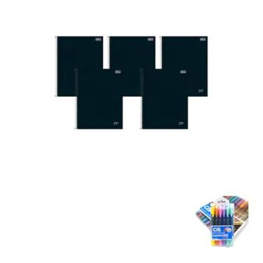 Imagem de Kit Caderno Universitário Zip Preto 80F Tilibra + Caneta Trigel Metálica Estojo 10 Cores + Marca Texto Lumini Gel 06 Cores