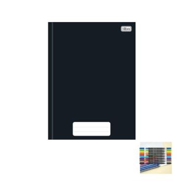 Imagem de Kit Caderno Brochura Capa Dura Pepper Preto 80 Folhas + Caneta Esferográfica 24 Unidades + Marcador Artístico Brush 10 Cores