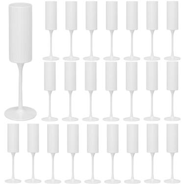 Imagem de Pacote com 24 taças de champanhe, taças de vinho de plástico de 170 g - reutilizáveis, elegantes para recepção de casamento, aniversário, brindes, festas - Taças de Mimosa vintage com haste longa